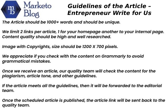 Guidelines of the Article – Entrepreneur Write for Us