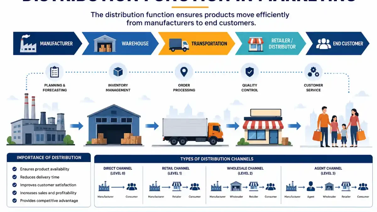 Distribution Function in Marketing: Definition, Importance, Channels & Examples (2026 Guide)