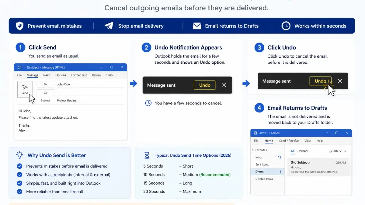 Undo Send in Outlook: How to Cancel Sent Emails Before They Leave Your Inbox (2026 Guide)