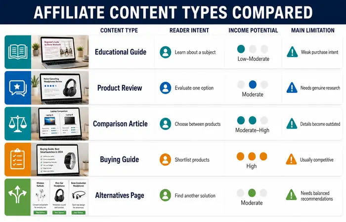 Affiliate Website for Beginners Content Comparison